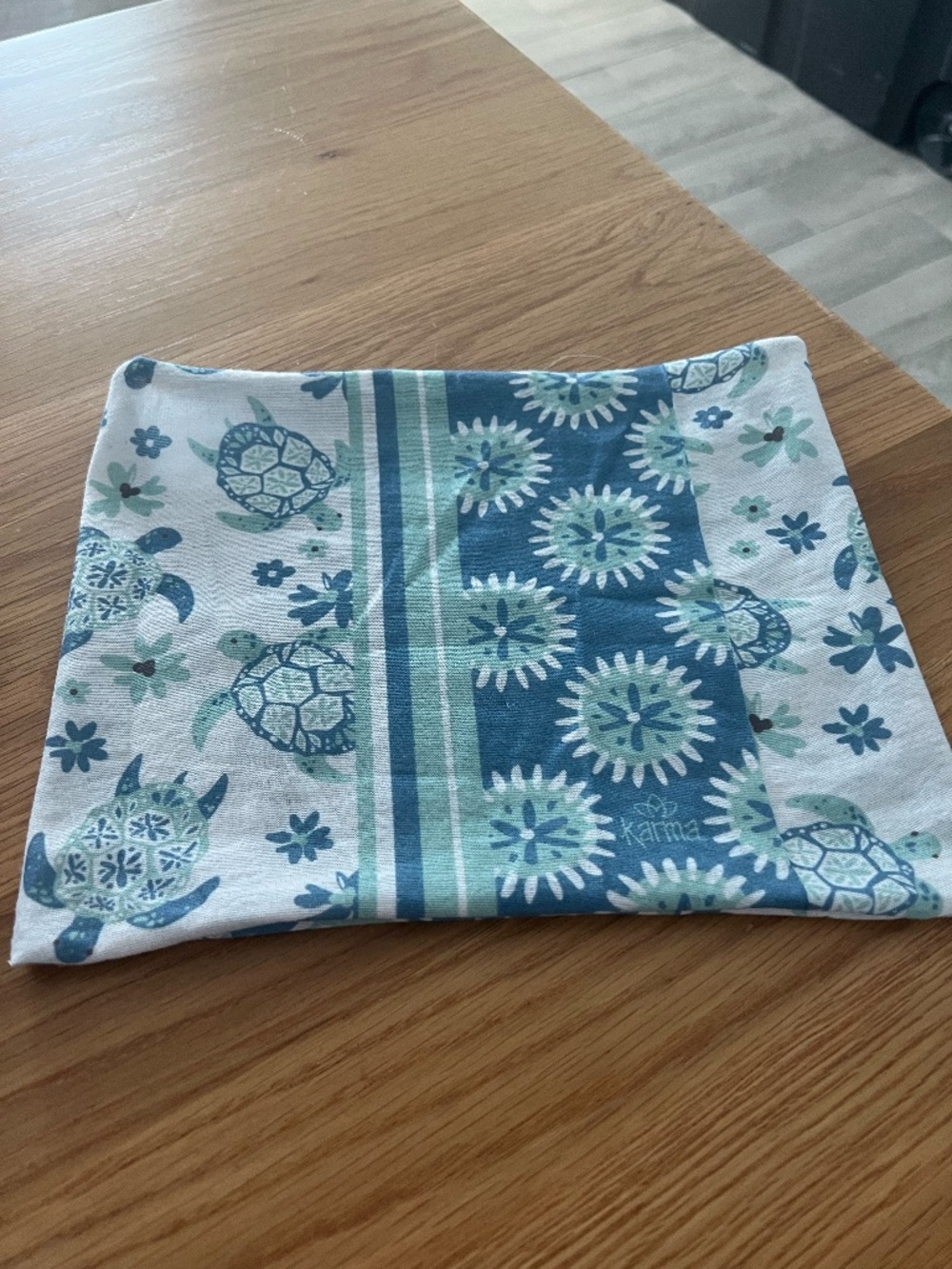 Karma Turtle Headband Fabric Hair Scarf White Blue Size Medium